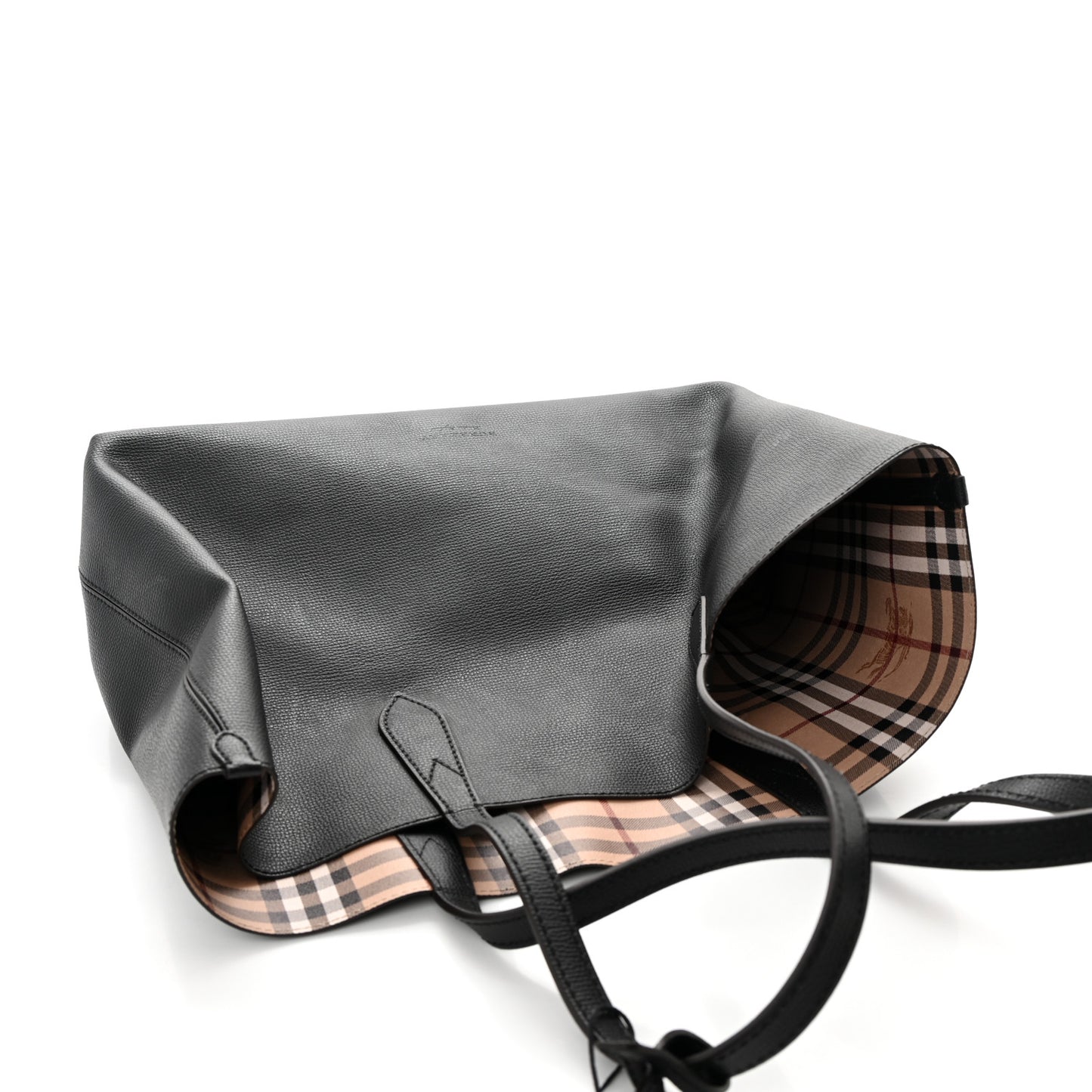 Grainy Calfskin Haymarket Check Medium Reversible Tote Black