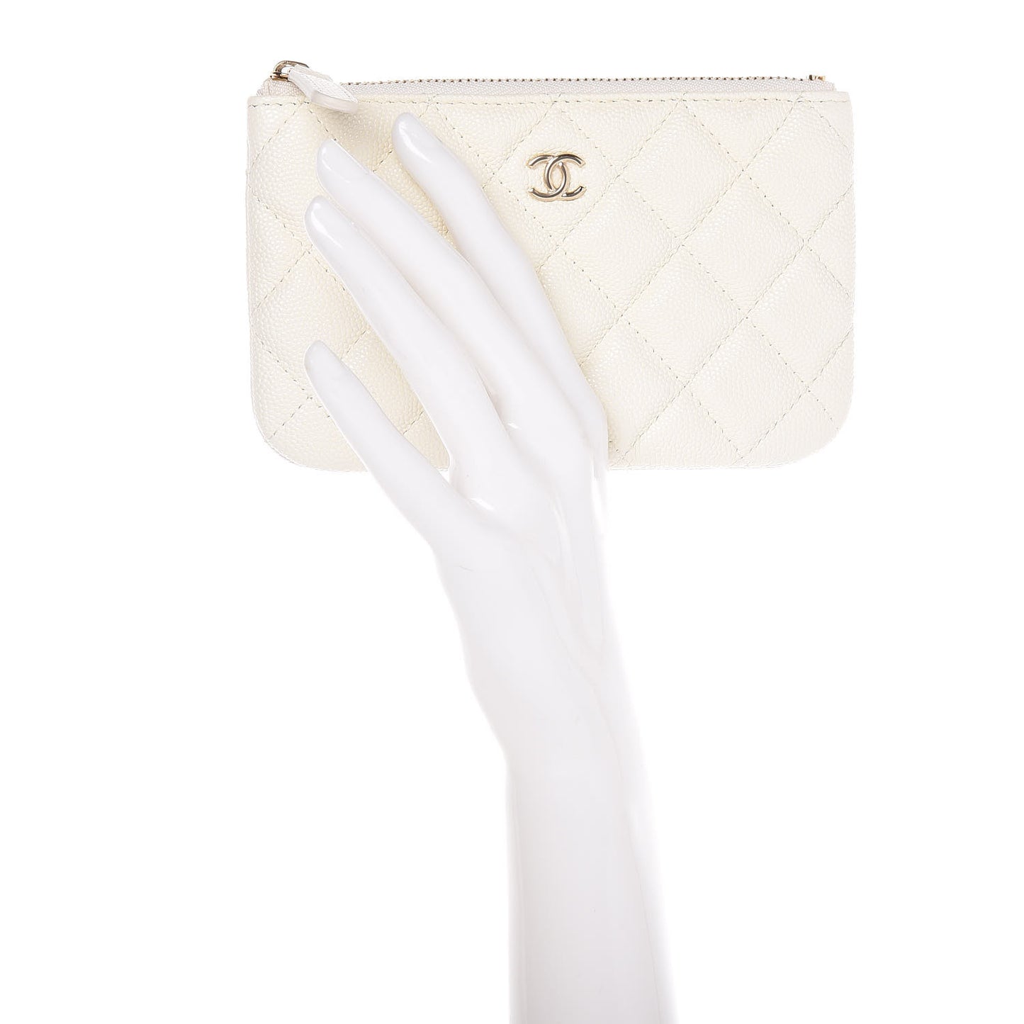 Caviar Quilted Small Cosmetic Case White