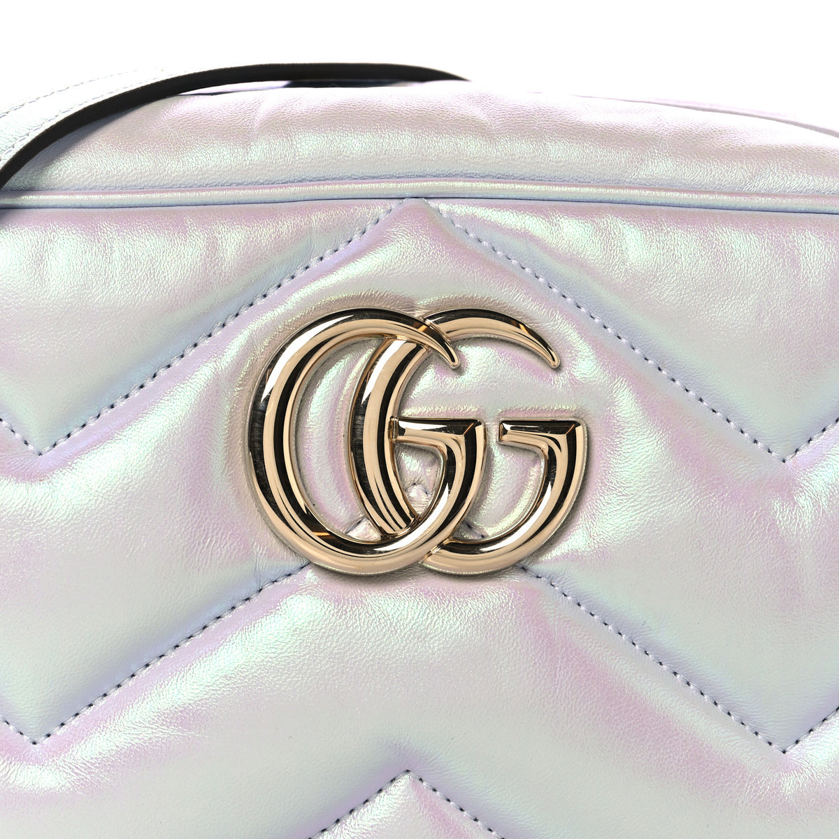 Gucci Iridescent Nappa Chevron Matelasse Small GG Marmont Chain Shoulder Bag Iridescent Snow Light Blue 8 of 11