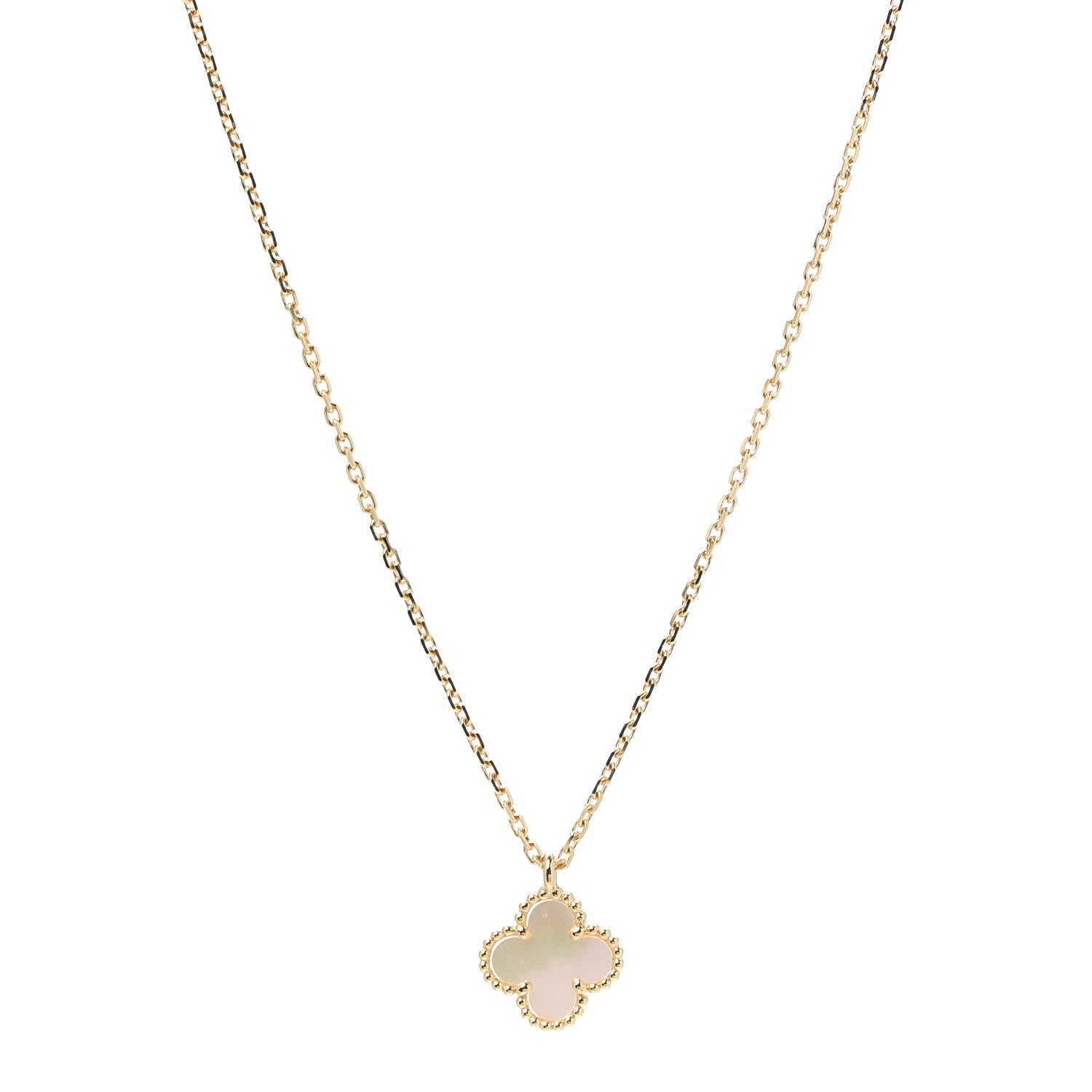 Van Cleef & Arpels 18K Yellow Gold Mother of Pearl Sweet Alhambra Pendant Necklace 1 of 7
