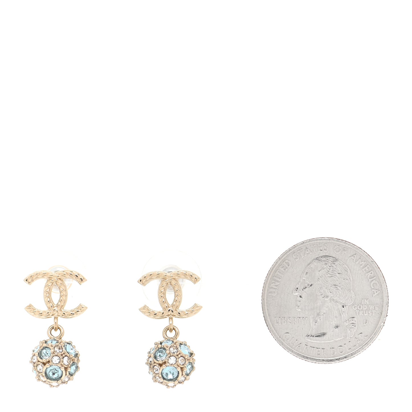 Crystal CC Drop Earrings Gold Blue