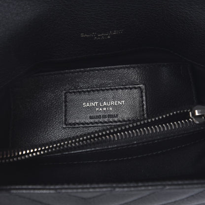 Saint Laurent Sheepskin Matelasse Chevron Monogram Medium College Bag Black 6 of 12