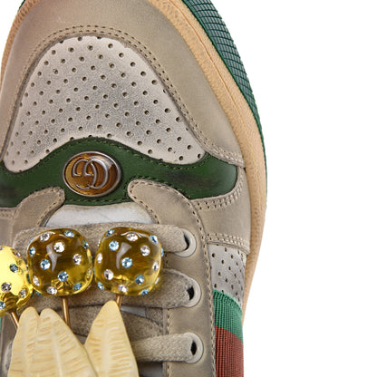 Gucci Nubuck Web Cherries Womens Screener Sneakers 37 Dusty Milk White Vintage Green 8 of 13