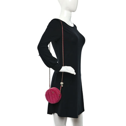 Chanel Velvet Round Quilted Pearl Crush Clutch With Chain 2 of 11