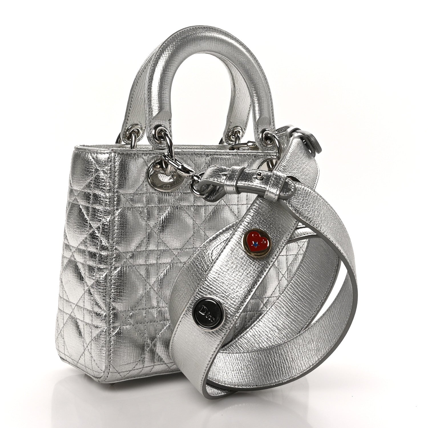 Christian Dior Metallic Grained Calfskin Cannage Small Lucky Badges My Lady Dior Silver 3 of 13
