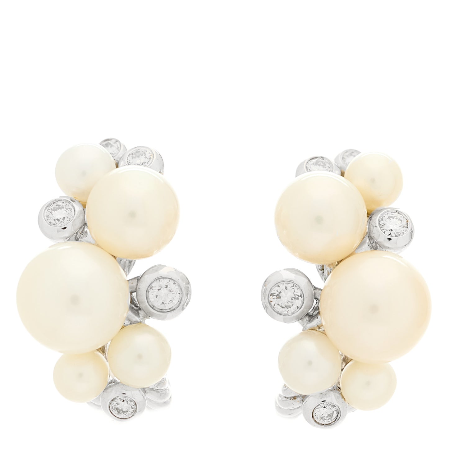 Sterling Silver Diamond Cultured Pearl Cluster Earrings