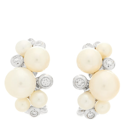 David Yurman Sterling Silver Diamond Cultured Pearl Cluster Earrings 1 of 4