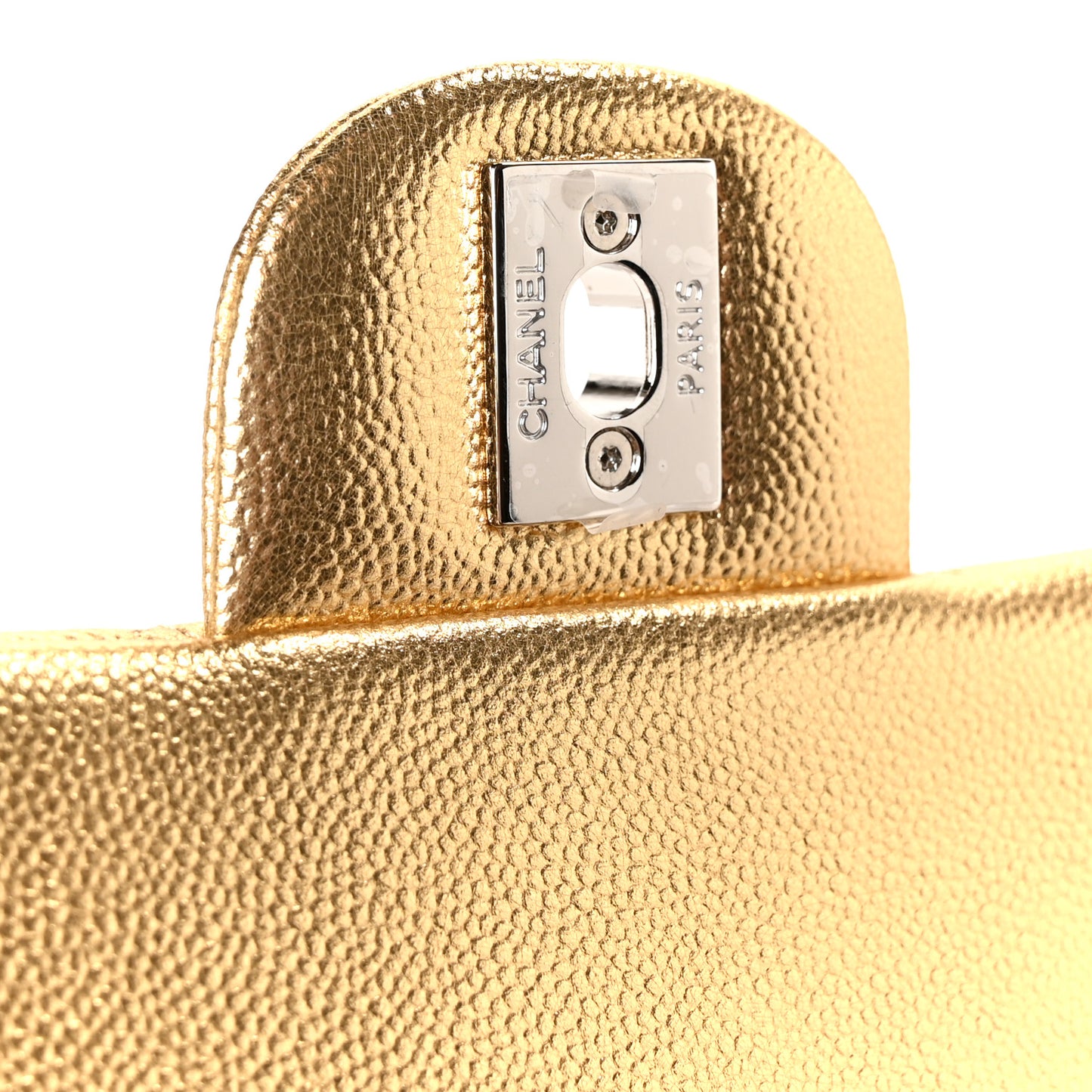 Metallic Caviar Quilted Top Handle East West Flap Gold