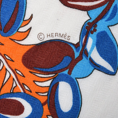 Hermes Cashmere Silk Mythiques Phoenix Coloriage Shawl 140 Blanc Orange Bleu 5 of 7
