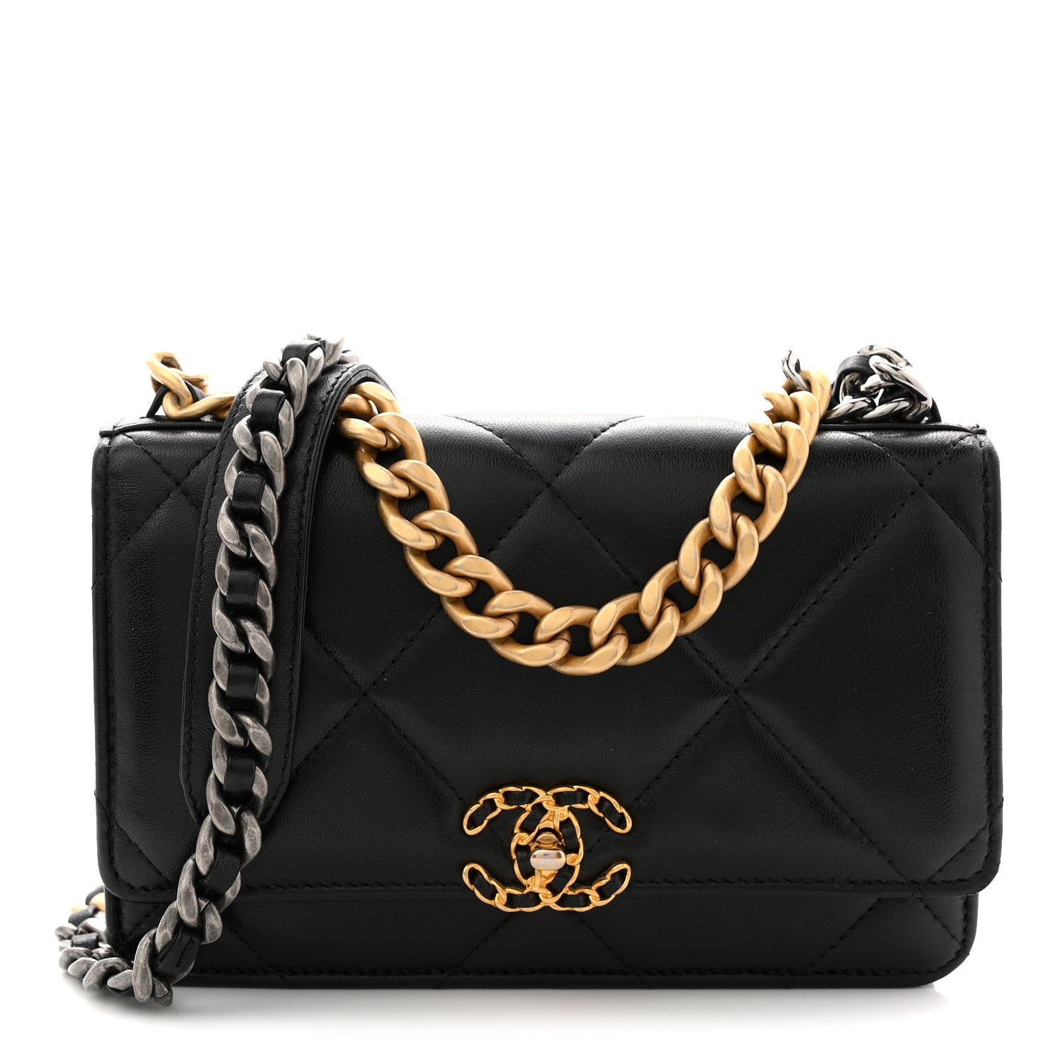 Chanel Lambskin Quilted Chanel 19 Wallet On Chain WOC Black 1 of 12