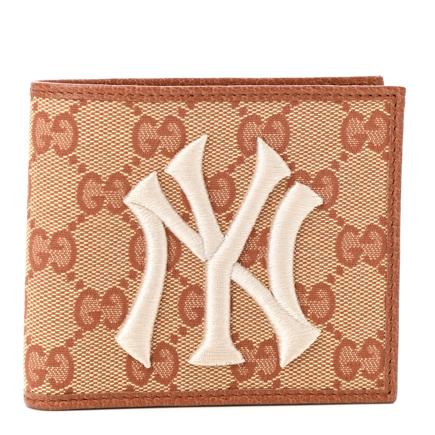 X MLB Monogram NY Yankees Bi-Fold Wallet Beige Ruggine Ivory