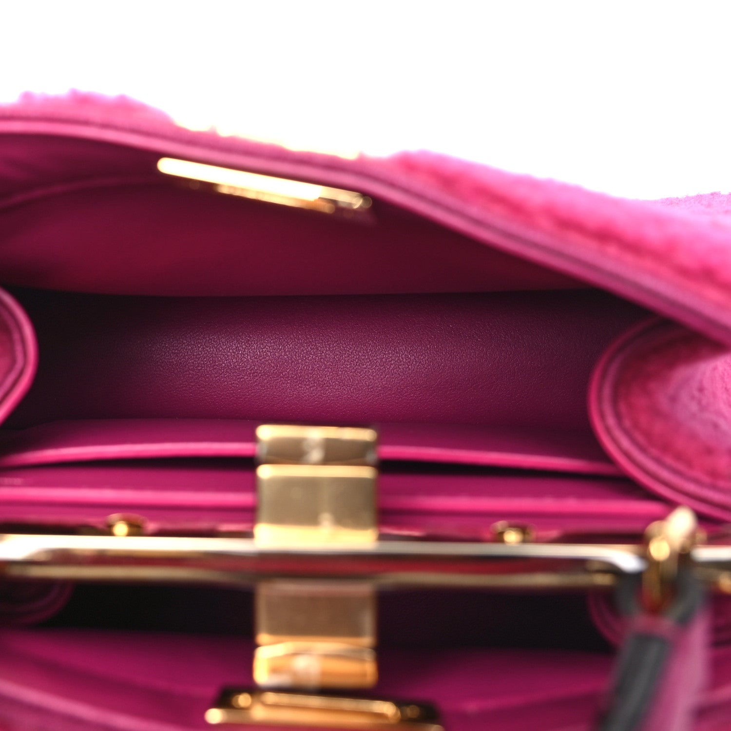 Fendi Curly Shearling Shiny Nappa Petite Peekaboo I SEE U Satchel Ciclamino Pilar 6 of 11