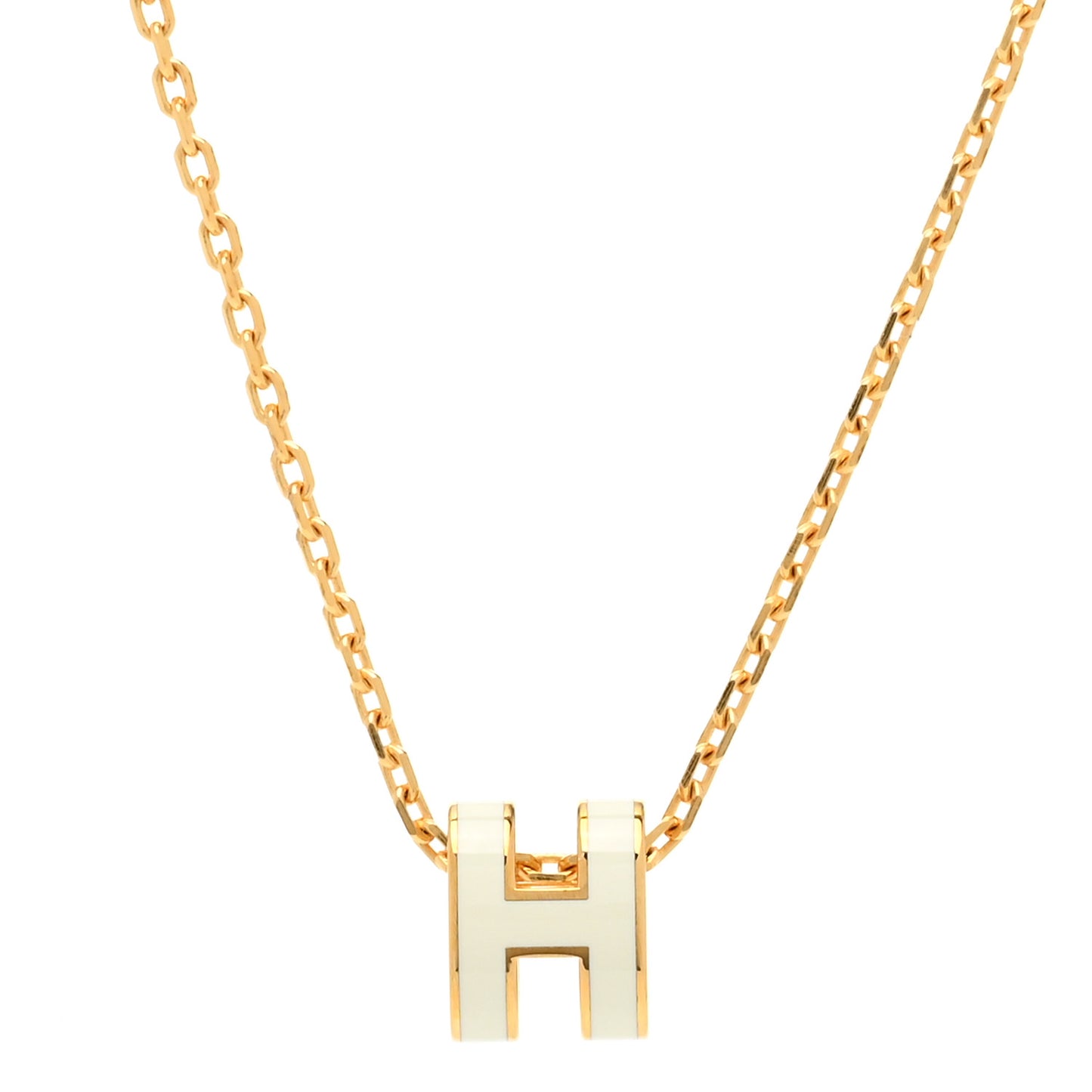 Lacquered Gold Mini Pop H Pendant Necklace White