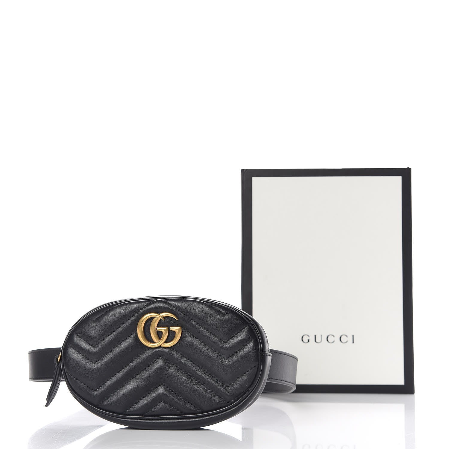 Gucci Calfskin Matelasse GG Marmont Belt Bag 85 34 Black 14 of 14