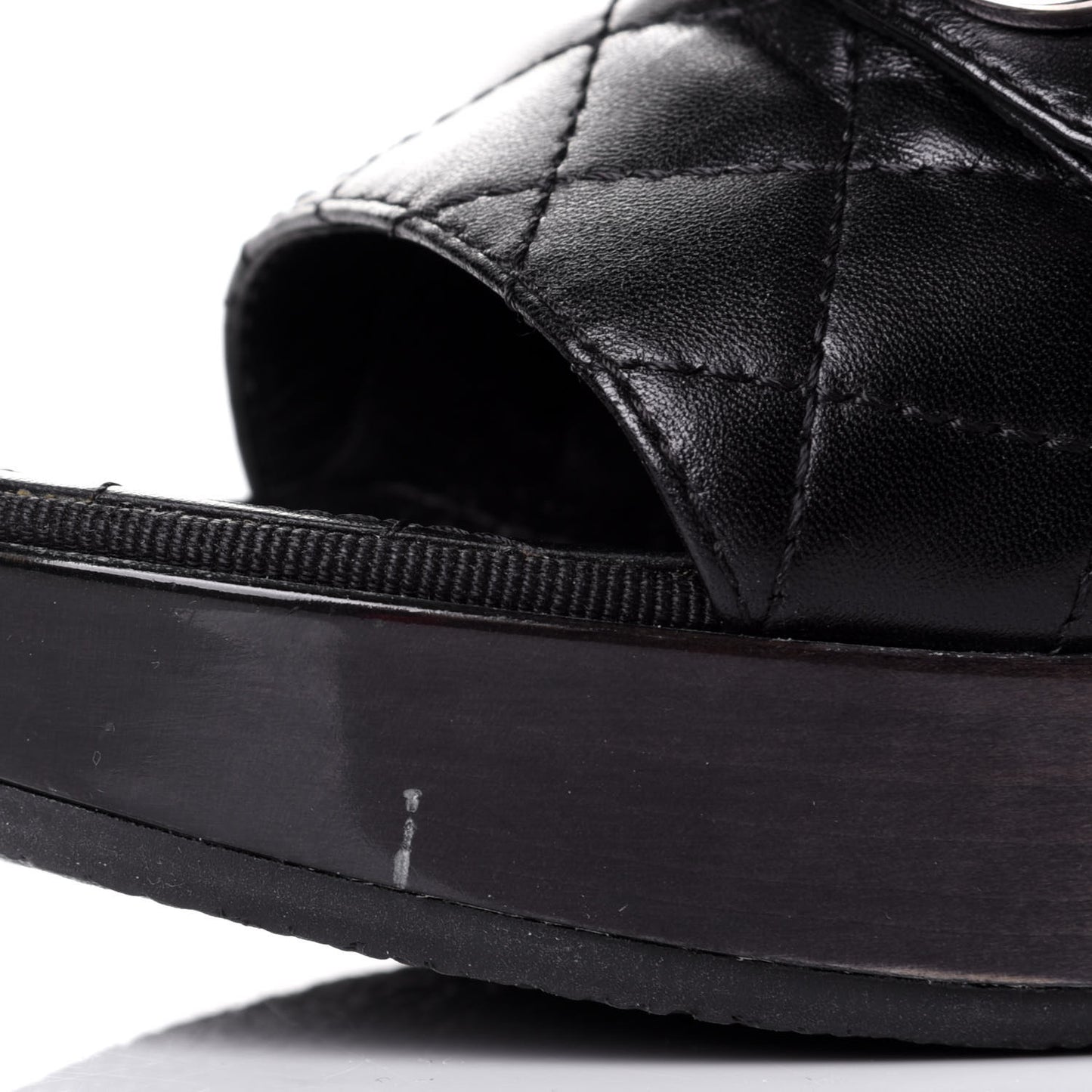 Lambskin Quilted Turn Lock CC Platform Mule 38 Black