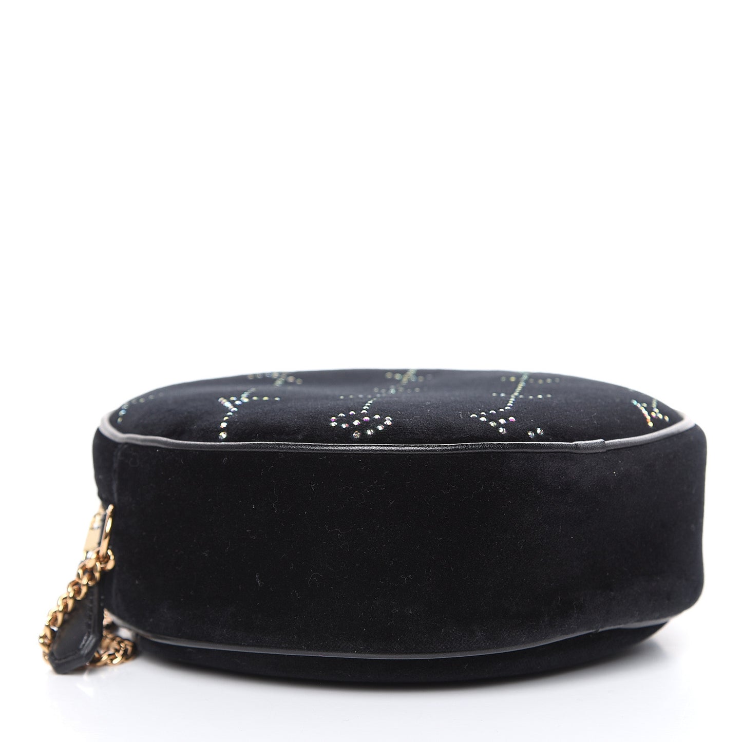 Velvet Crystal Monogram Mini Round Crossbody Bag Black