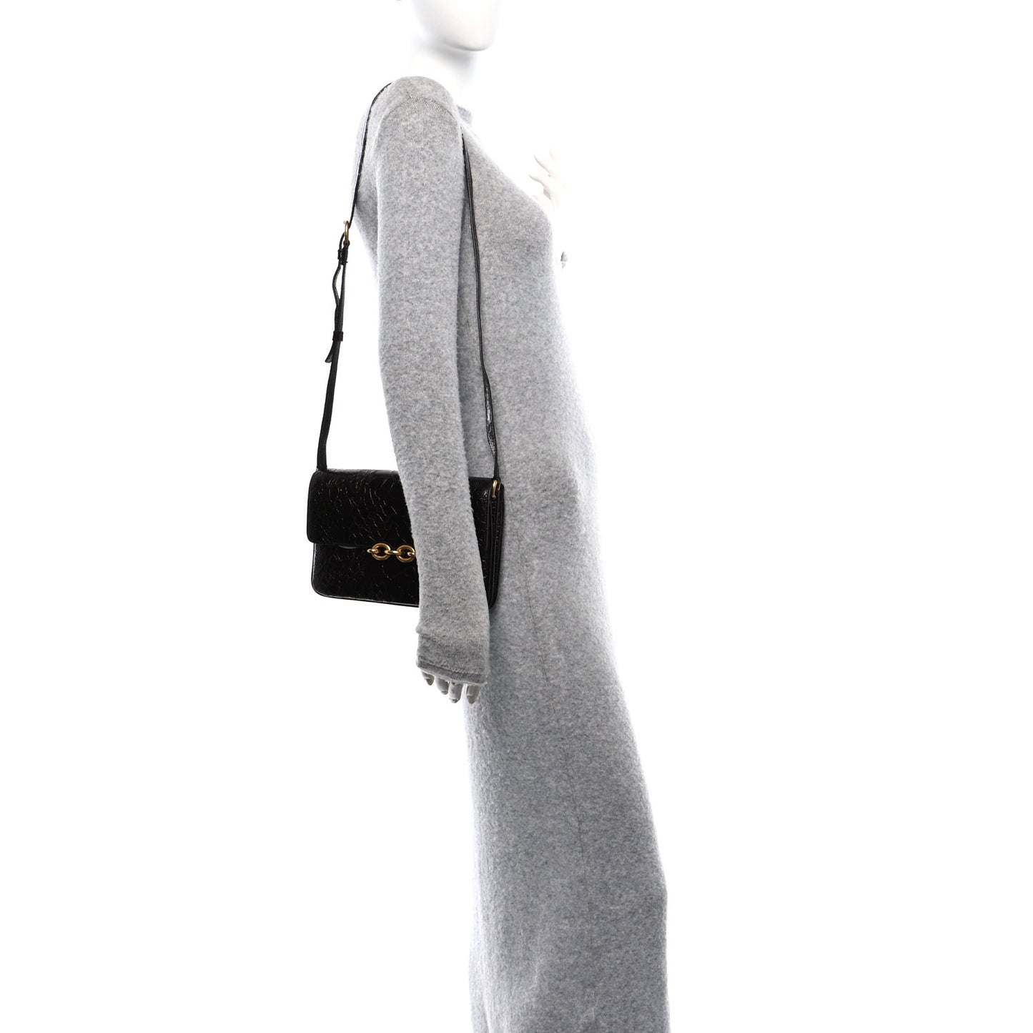 Shiny Crocodile Embossed Calfskin Le Maillon Satchel Coffee
