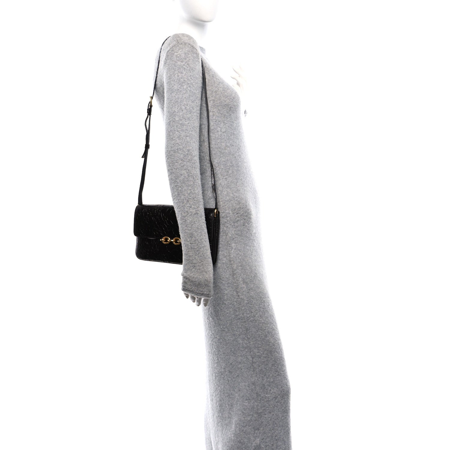 Saint Laurent Shiny Crocodile Embossed Calfskin Le Maillon Satchel Coffee 3 of 12