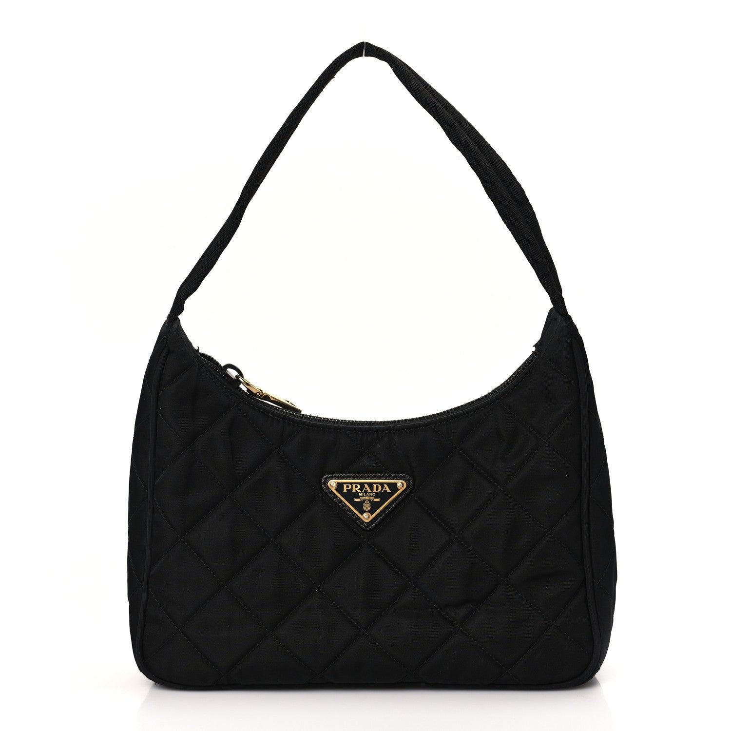 Prada Tessuto Nylon Stitched Shoulder Bag Black 1 of 12