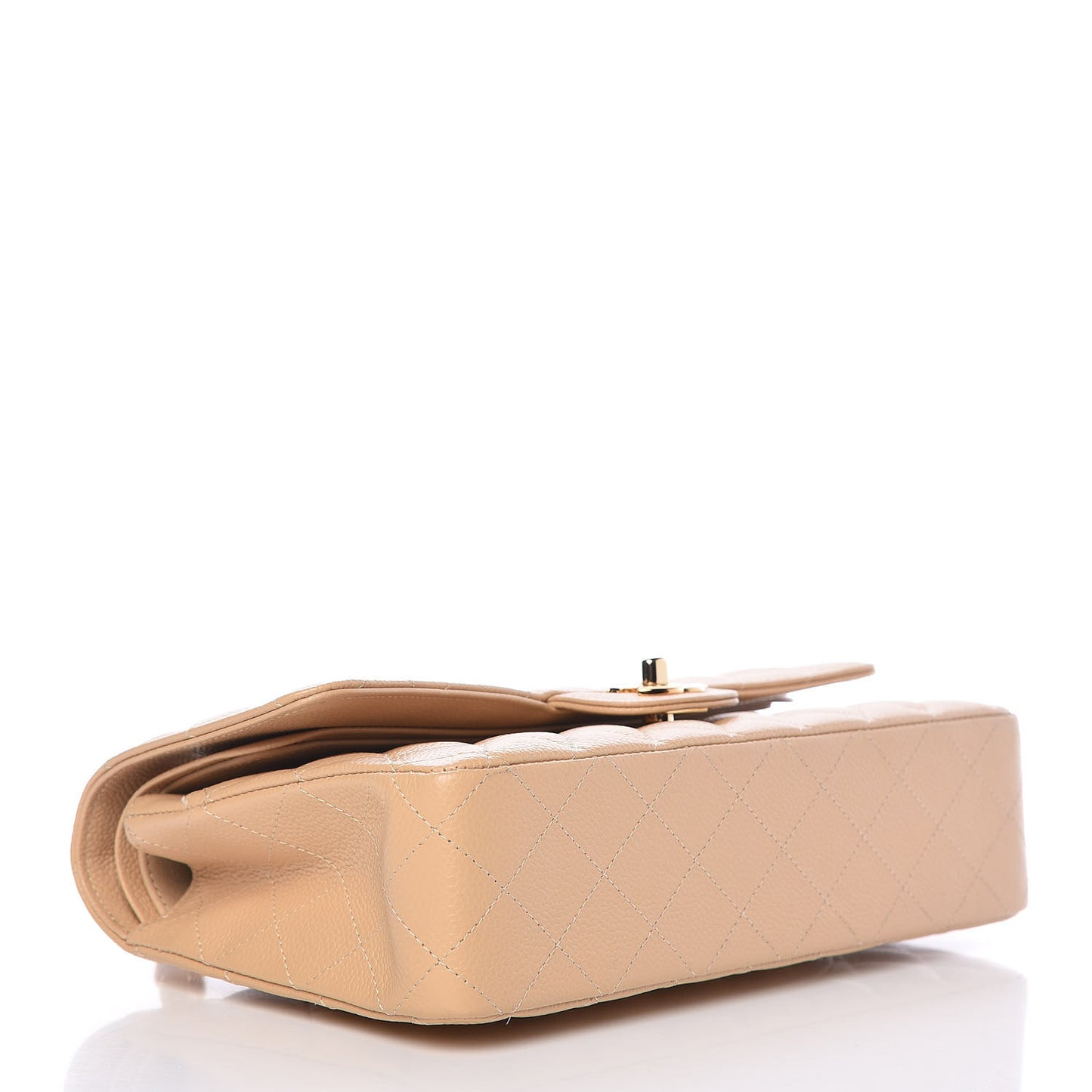 Caviar Quilted Medium Double Flap Beige
