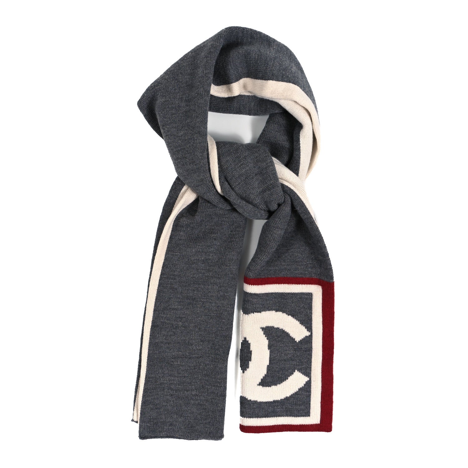 Chanel Cashmere Silk CC Scarf Grey White 1 of 3