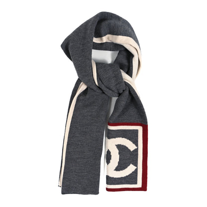 Chanel Cashmere Silk CC Scarf Grey White 1 of 3