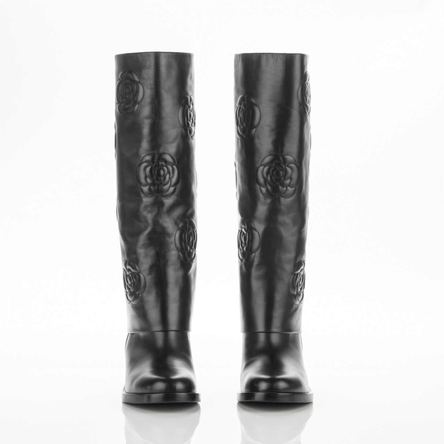 Calfskin Camellia High Boots 41.5 Black