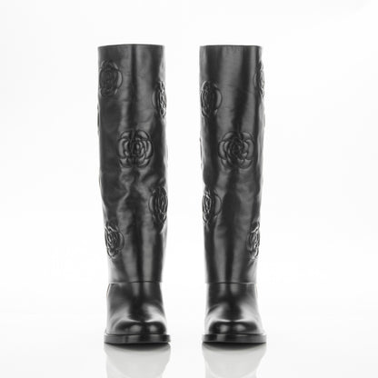 Chanel Calfskin Camellia High Boots 41.5 Black 2 of 7