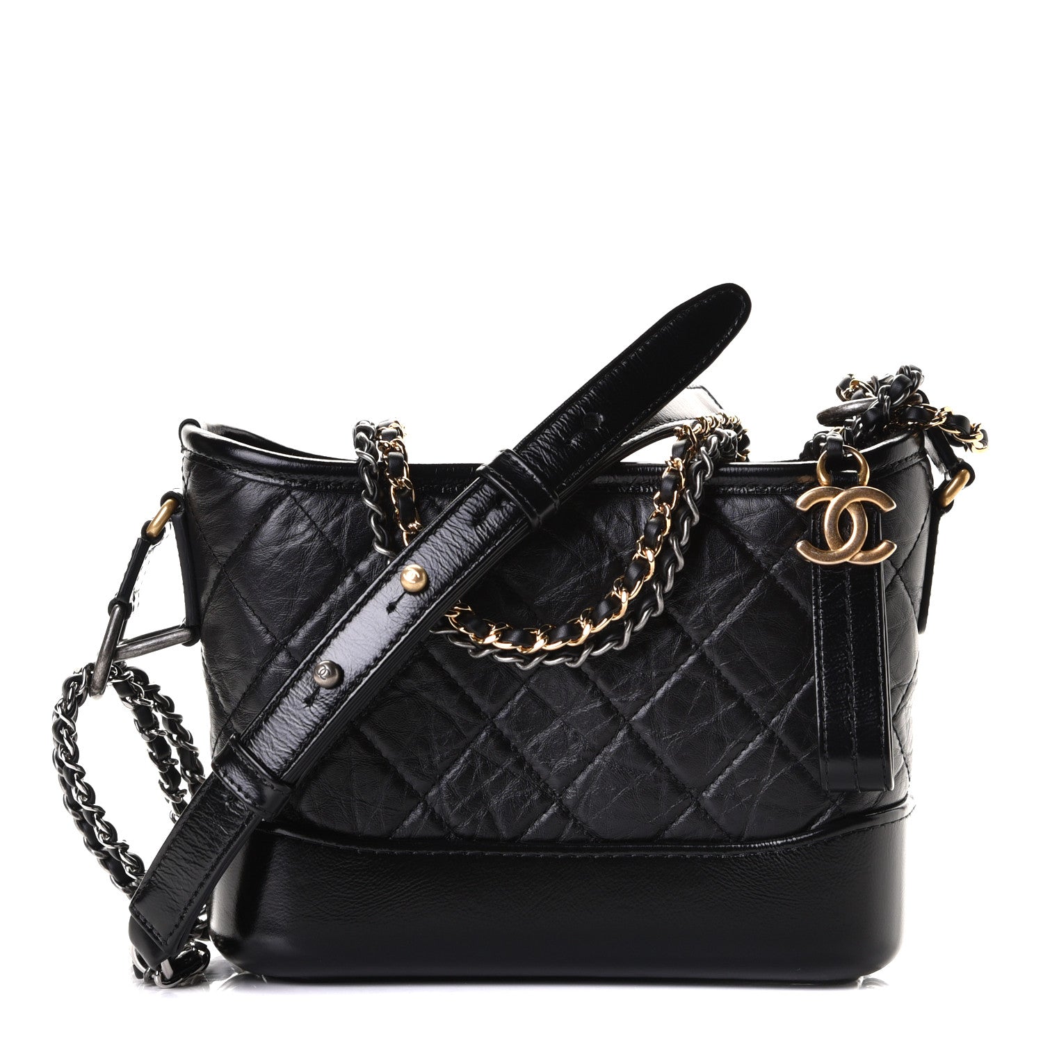 Chanel Aged Calfskin Quilted Small Gabrielle Hobo Black 1 of 8