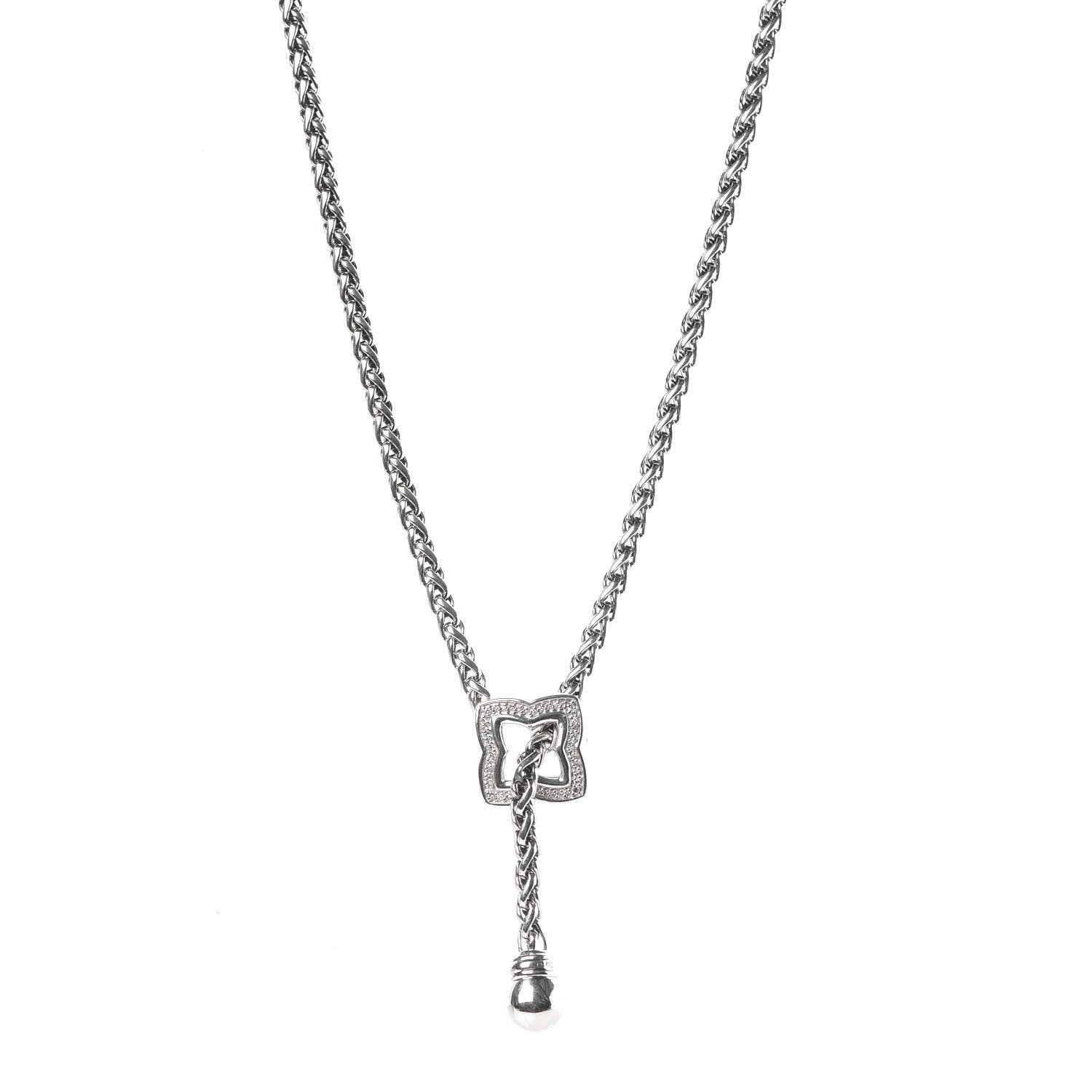 David Yurman Sterling Silver Diamond Quatrefoil Lariat Wheat Chain Necklace 1 of 6