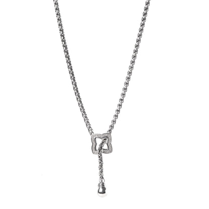 David Yurman Sterling Silver Diamond Quatrefoil Lariat Wheat Chain Necklace 1 of 6