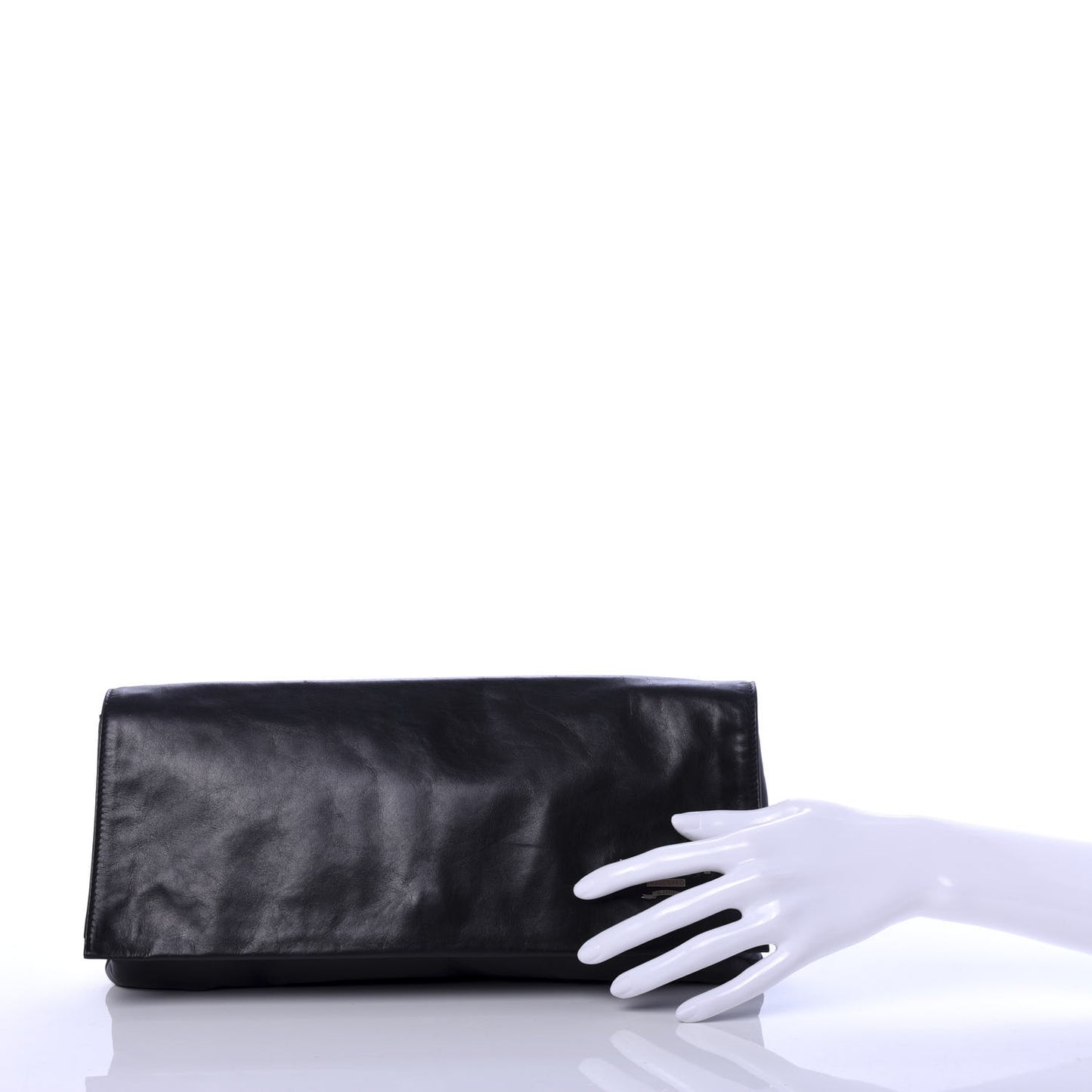 Glace Calfskin Fold Over Clutch Black