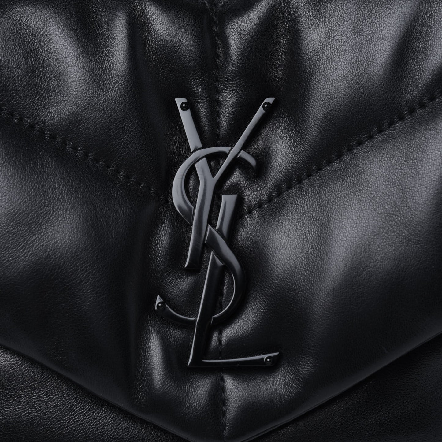 Lambskin Quilted Small Loulou Puffer Monogram Chain Satchel Black