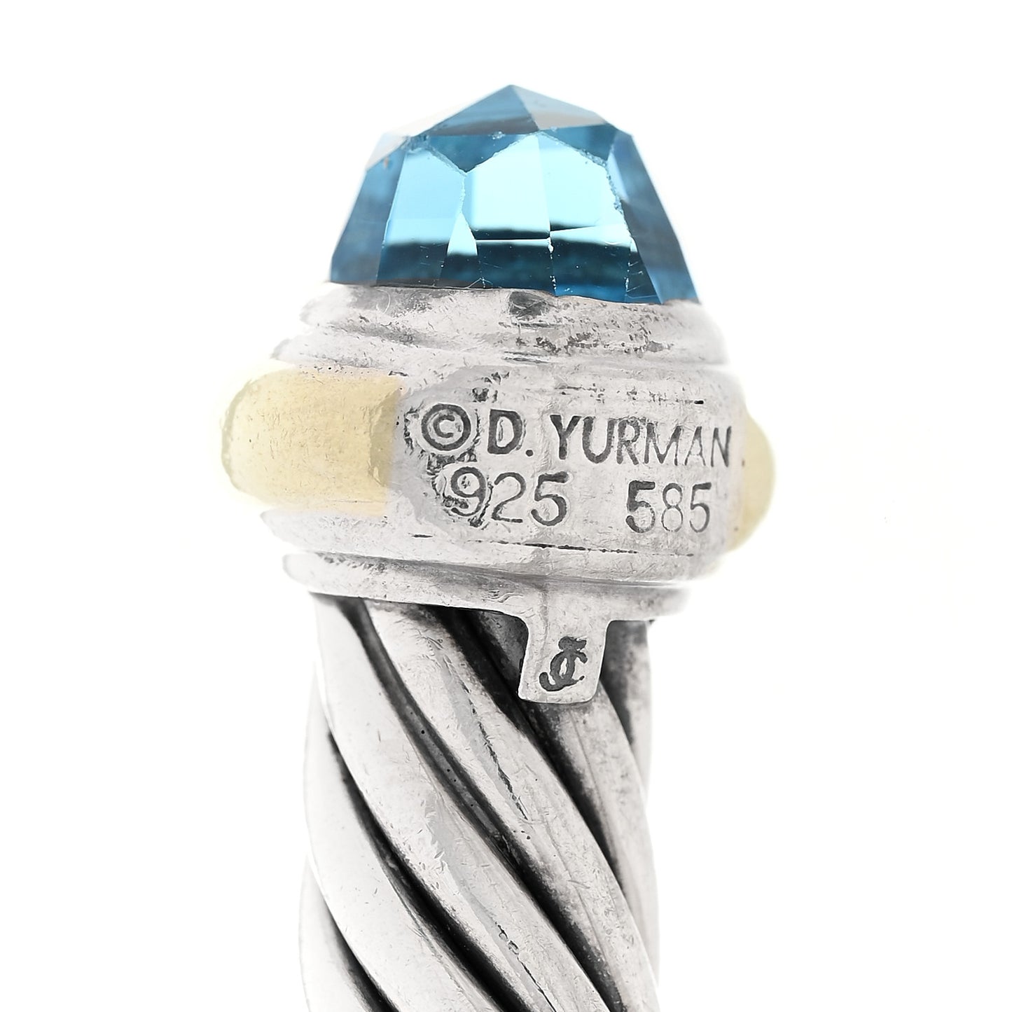 Sterling Silver 14K Yellow Gold Blue Topaz 7mm Cable Classics Bracelet