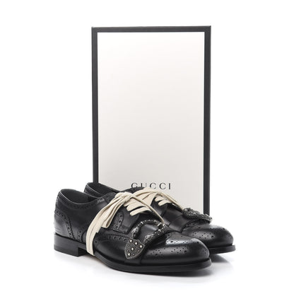 Gucci Calfskin Bee Embroidered Mens Queercore Brogue Derby Shoes 9 Black 9 of 9
