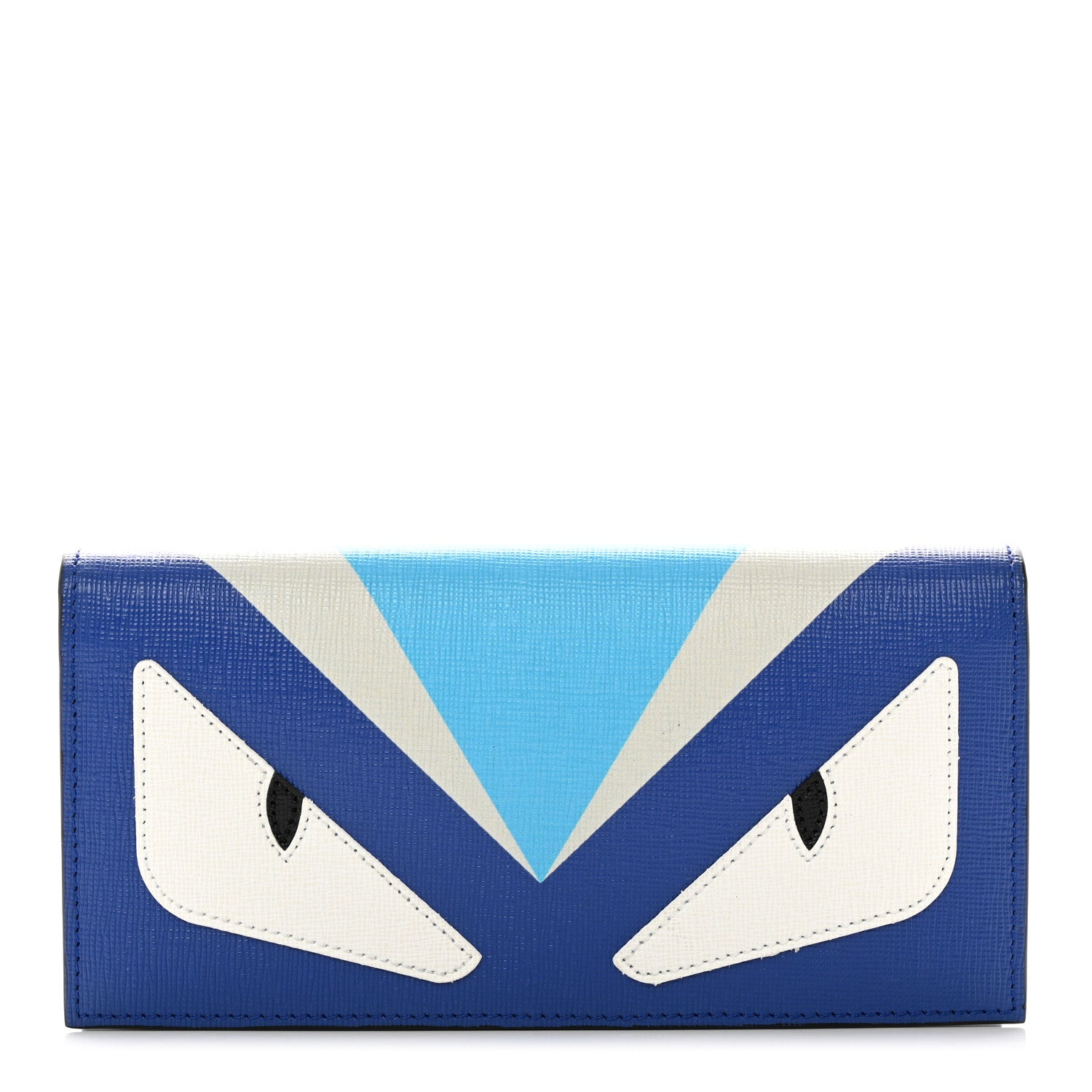 Fendi Vitello Elite Eye Monster Continental Wallet Blue Neon Maldives Asfalto 1 of 10