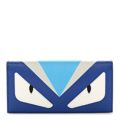 Fendi Vitello Elite Eye Monster Continental Wallet Blue Neon Maldives Asfalto 1 of 10