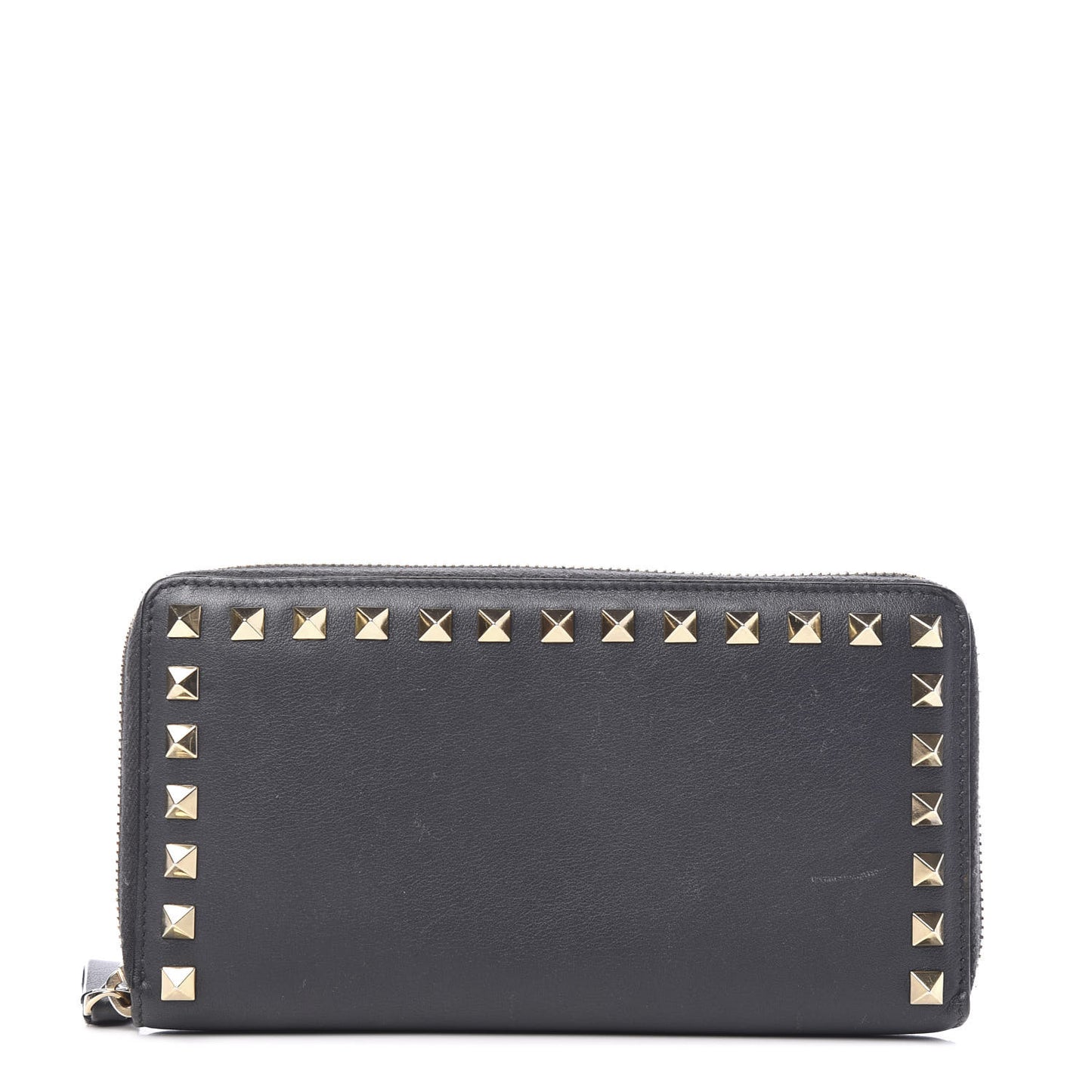 Calfskin Rockstud Zip Around Wallet Black