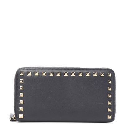 Valentino Garavani Calfskin Rockstud Zip Around Wallet Black 1 of 7