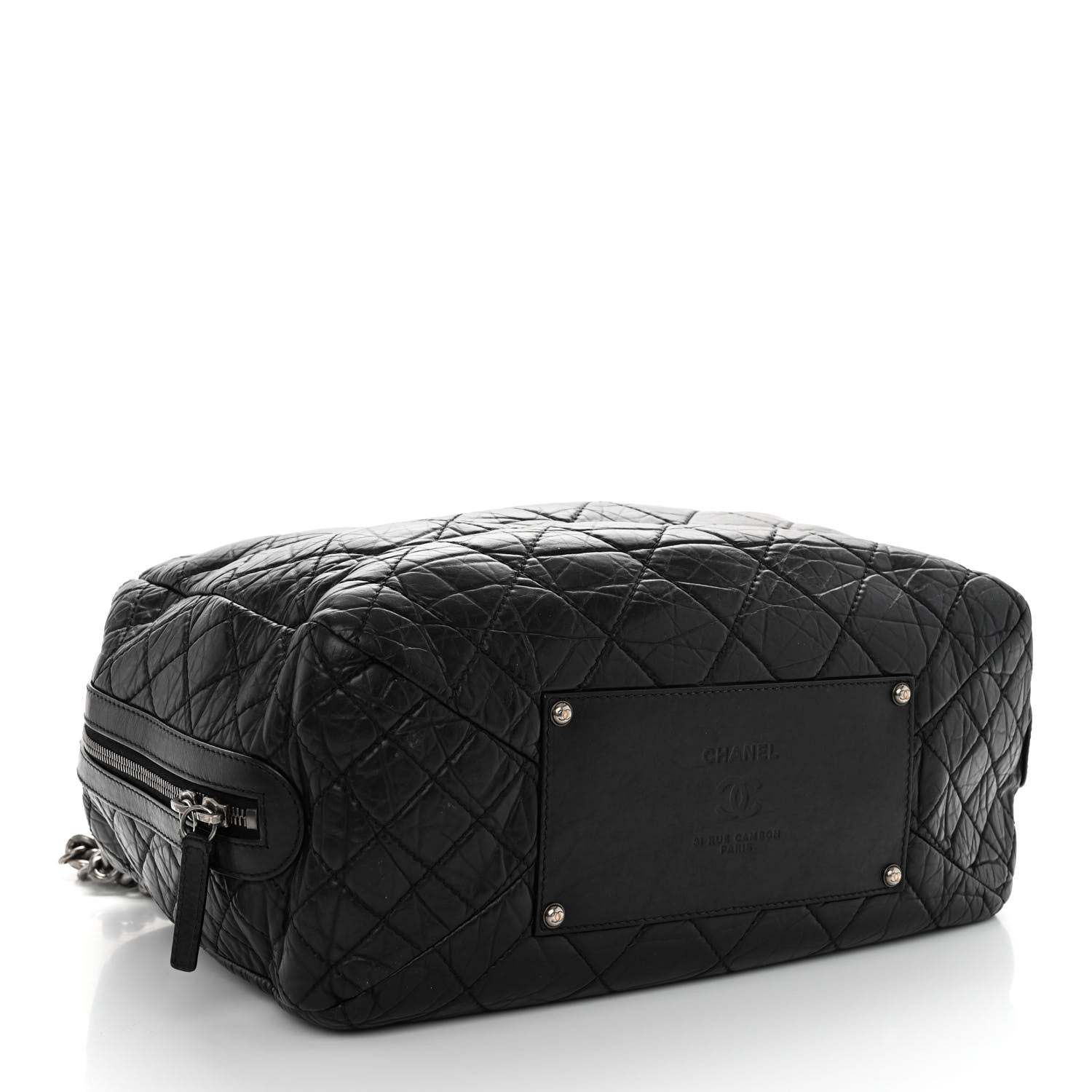 Chanel Aged Calfskin Quilted Large Secret Tag Bowling Bag Black 4 of 12