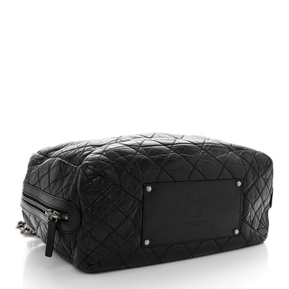 Chanel Aged Calfskin Quilted Large Secret Tag Bowling Bag Black 4 of 12