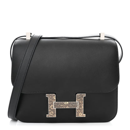 Hermes Madame Calfskin Lizard Constance 24 Black Ombre 1 of 12