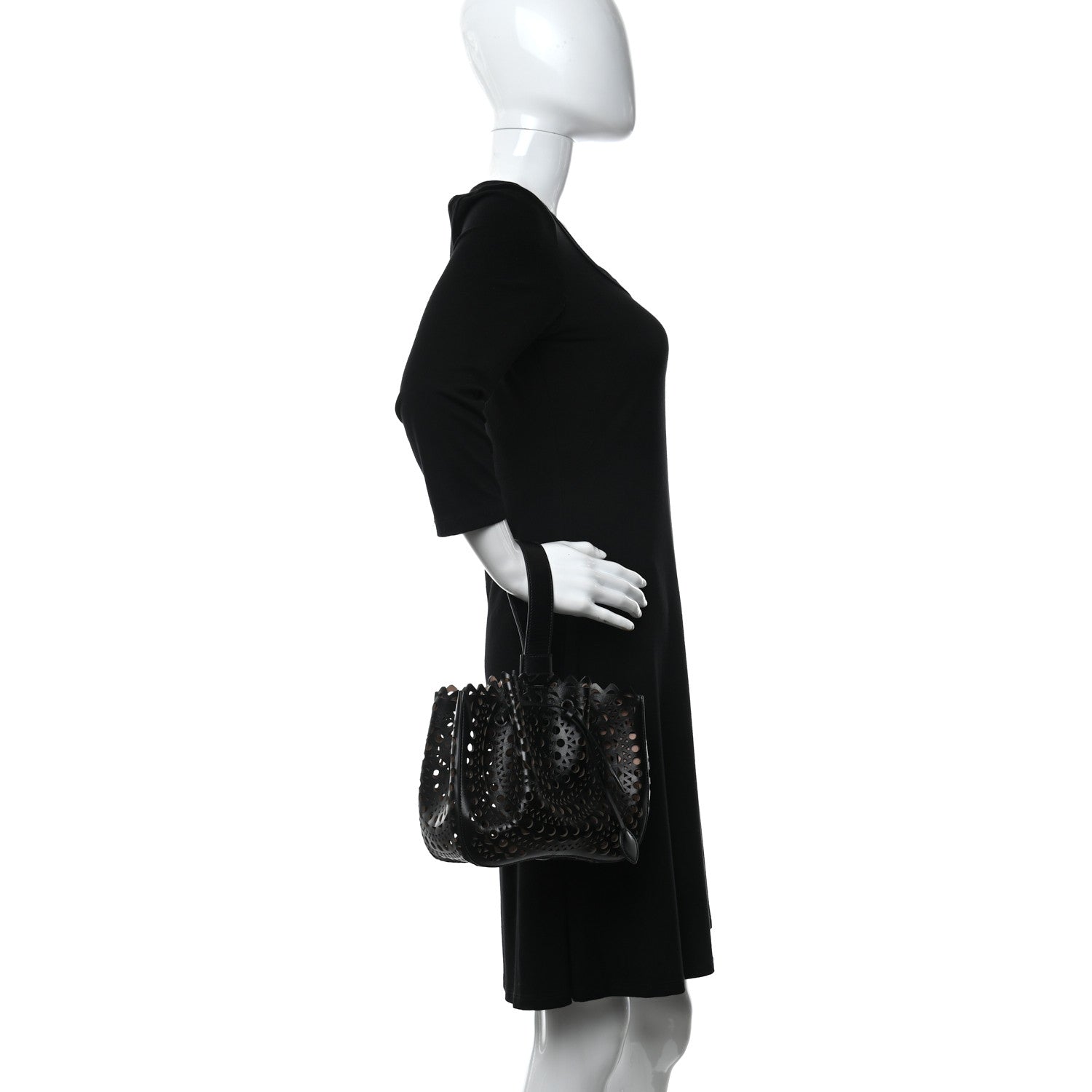Alaia Calfskin Laser Cut Rose-Marie 19 Bag Black 2 of 10