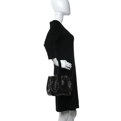 Alaia Calfskin Laser Cut Rose-Marie 19 Bag Black 2 of 10
