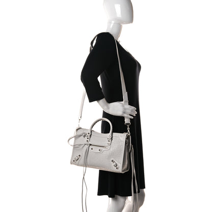 Balenciaga Matte Supple Lambskin Crocodile Embossed Classic Silver Hardware S City White 3 of 10