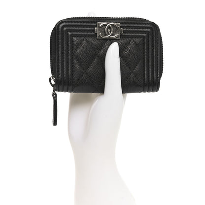 Chanel Grained Calfskin Quilted Boy Zip Around Coin Purse Wallet Black 2 of 8
