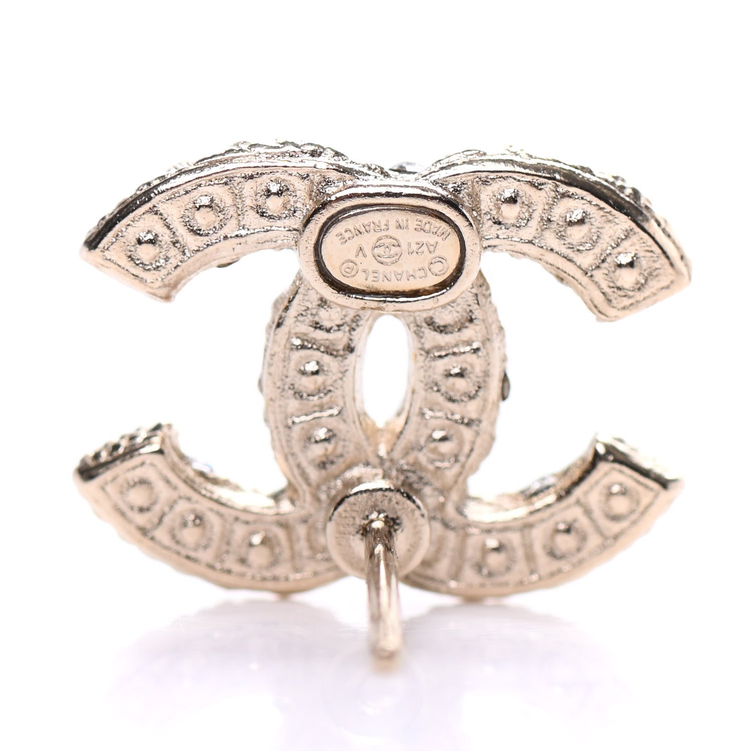 Chanel Pearl Crystal CC Earrings Light Gold 4 of 5