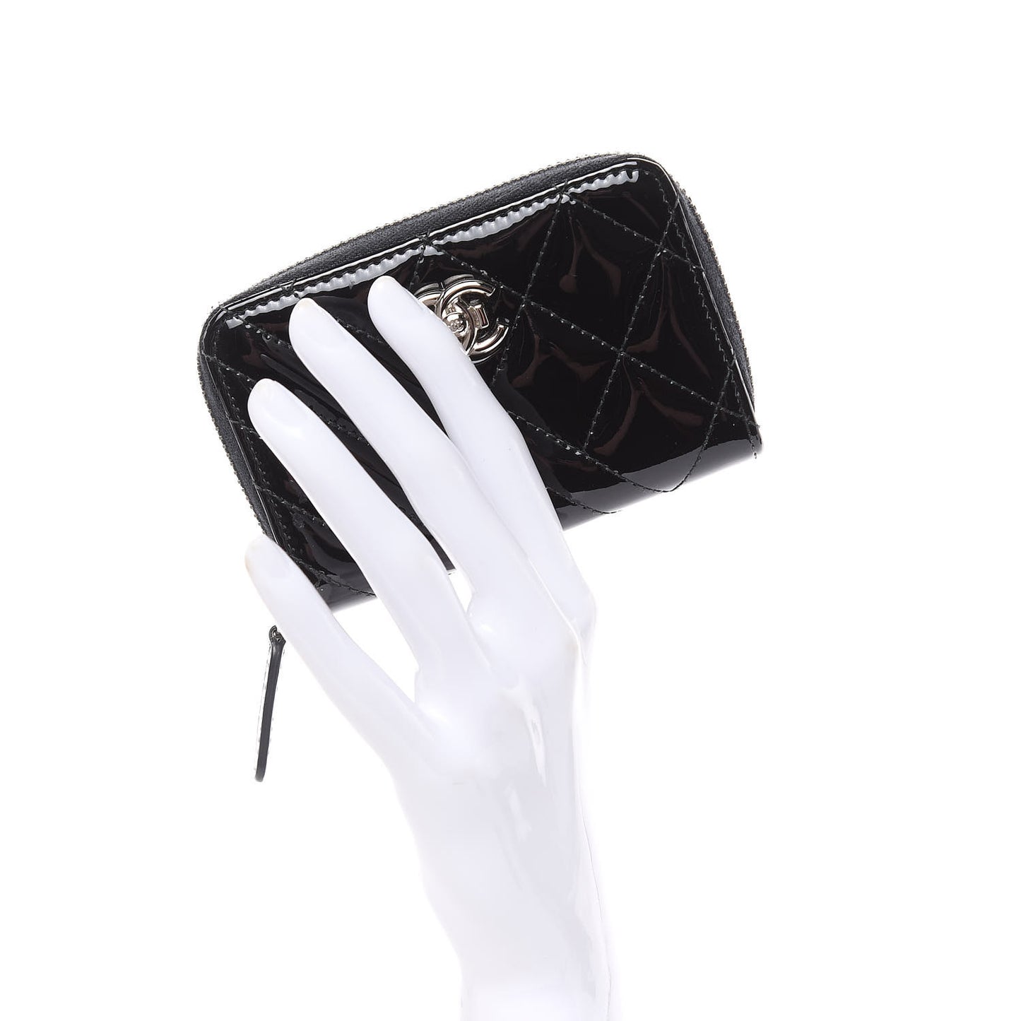 Patent Quilted Coco Boy Zip Coin Purse Black