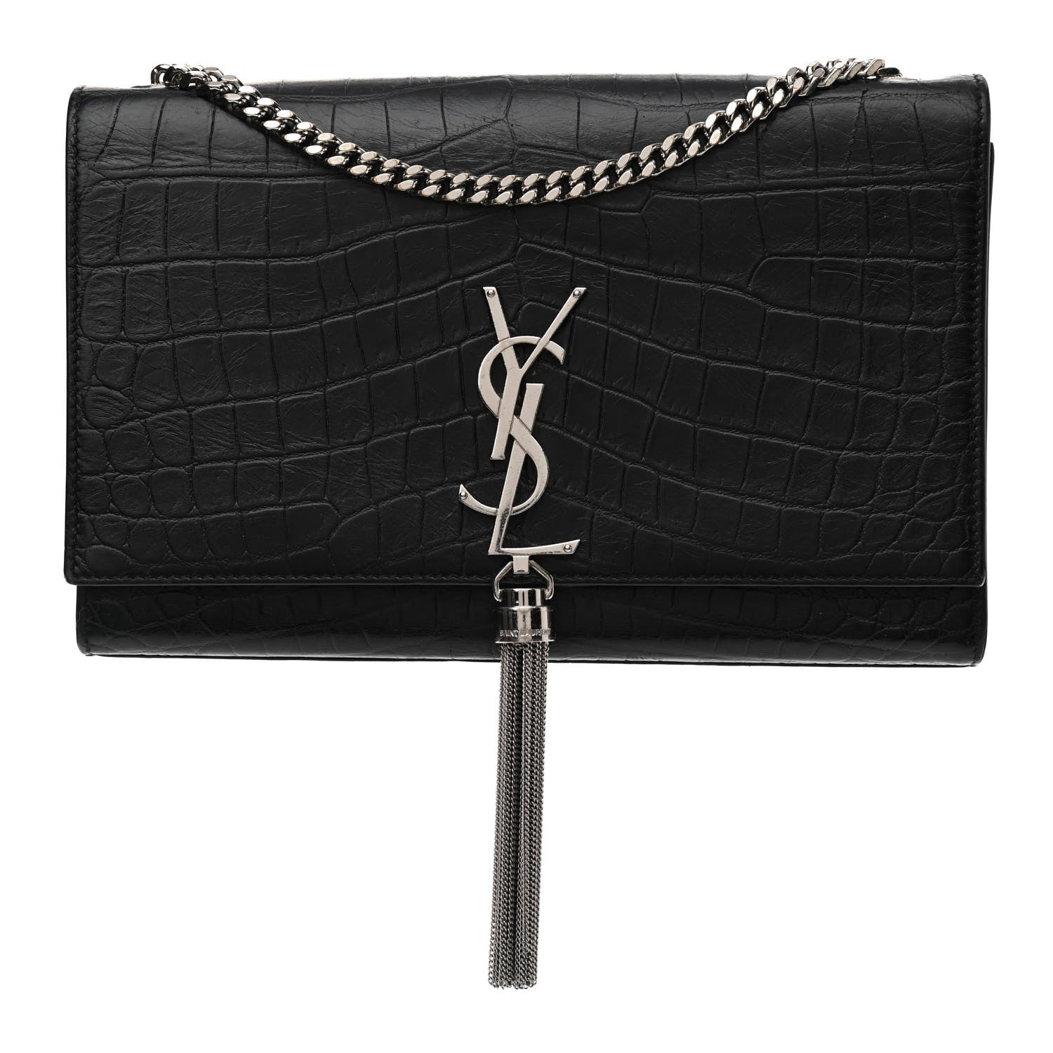 Saint Laurent Calfskin Crocodile Embossed Medium Classic Monogram Kate Tassel Satchel Black 1 of 9