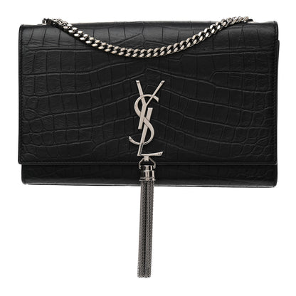 Saint Laurent Calfskin Crocodile Embossed Medium Classic Monogram Kate Tassel Satchel Black 1 of 9